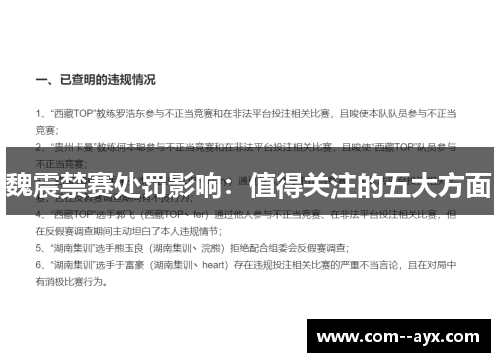 魏震禁赛处罚影响：值得关注的五大方面